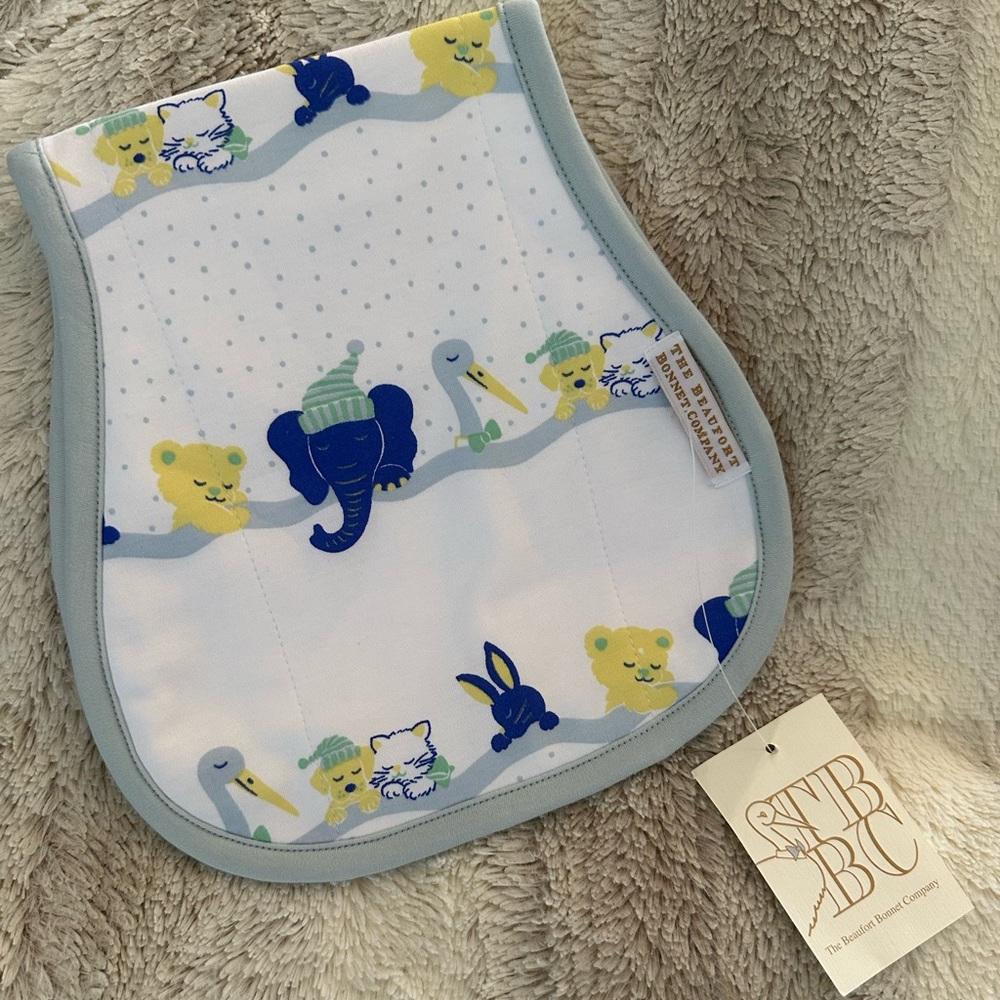 The Beaufort Bonnet Company Oopsie Daisy Burp Cloth Tuck Me In Blue NWT - Picture 2 of 5